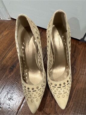 BCBGeneration Beige Laser-Cut Pointed Pumps